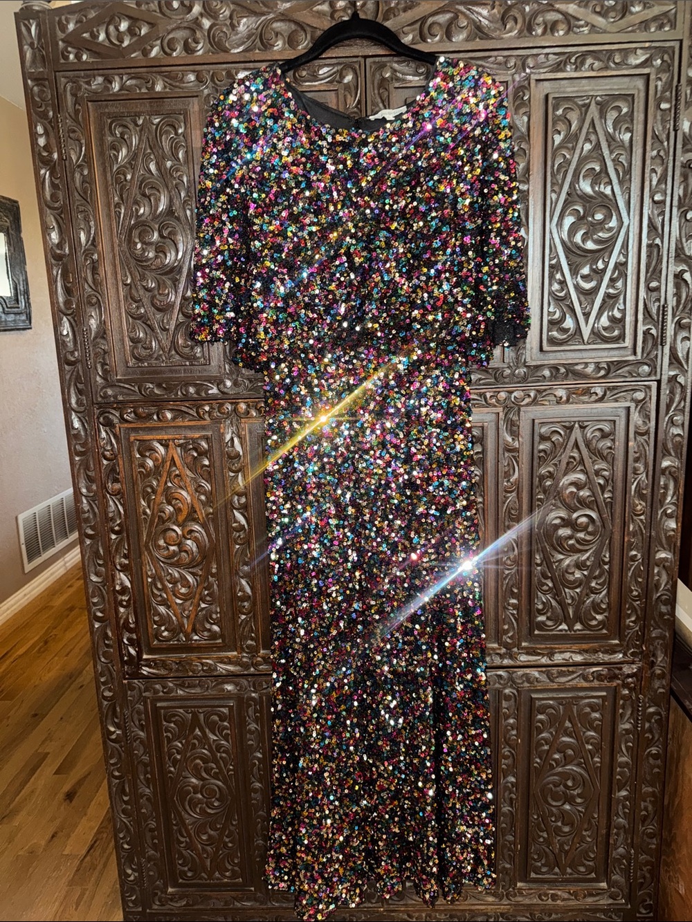 Seen and Be Seen Women's Multicolor Sequin Maxi Dress - Elegant Evening Gown NFR